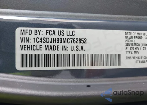 2021 Dodge Durango Srt Hellcat Awd из США, поврежденный, VIN 1C4SDJH99MC762852